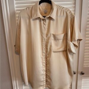 Women’s Oversized Cream Short Sleeve Satin Shirt